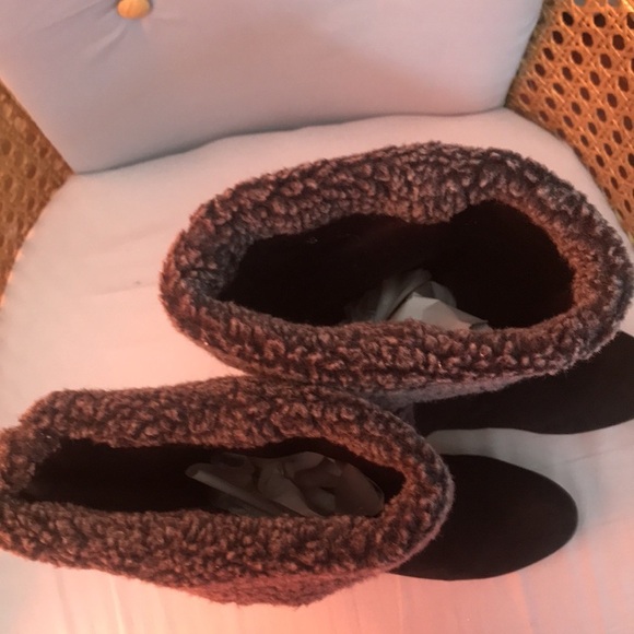 Rampage  Carissa black velvet gray faux fur fold over knee high boots  size 7 - Picture 12 of 12